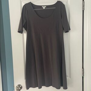 Garnet Hill Pullover Stretch Jersey Elbow-Sleeve Dress Size XL Gray Taupe